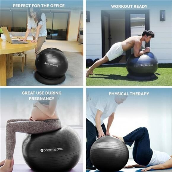 Pharmedoc Yoga Ball Chair with Base Bands Home Gym Pregnancy Birthing Ball 20in - Picture 7 of 8